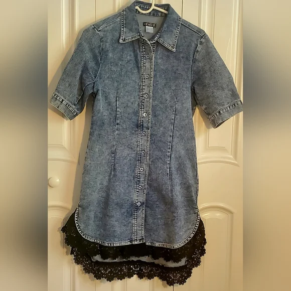 Dresses | Venus Denim Dress With Black Lace Trim | Poshmark